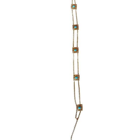 Vintage Egyptian Revival Gold Tone Chain Belt Turquoise Yellow Coral Cabochons